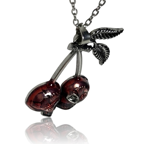 Gothic Punk Red Skull Cherry Pendant Necklace - Picture 2 of 4
